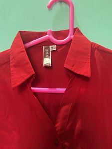 Chic Red Button-Down Shirt