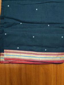 Elegant Black Saree with White motifs