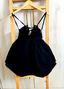 Chic Black Lace-Up Mini Dress size-24