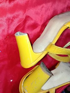 Yellow Embossed Heeled Sandals