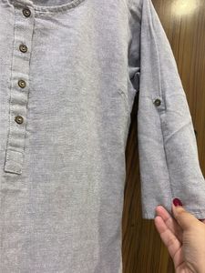 Solid Grey Cotton Kurta