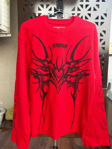 Red Tribal Graphic Long Sleeve Boxy Tee🐦‍🔥