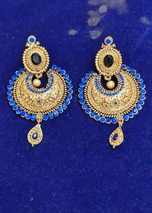 Intricate Gold &amp; Blue Earrings