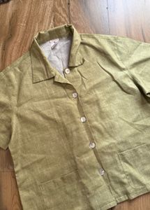 Linen Blend Short Sleeve Button-Up Shirt