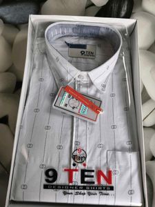 9TEN Designer White Printed Shirt