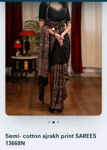 Soft Mulmul Semi Cotton Ajrakh Print Sarees 13668N Griiham