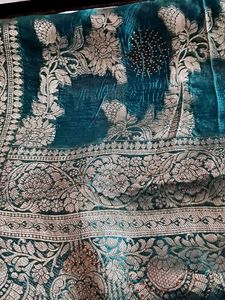 Elegant Teal Brocade Silk Saree