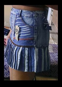Y2K Denim Skirt with Pleated Hem