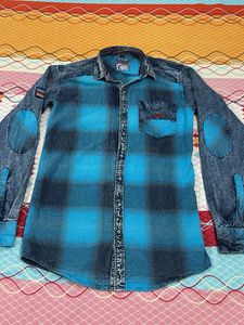 Men's Blue Plaid Denim Shirt