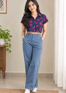 Blue Floral Crop Shirt