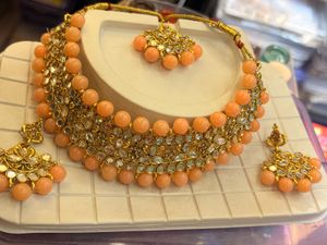 Peach Beaded Necklace Set