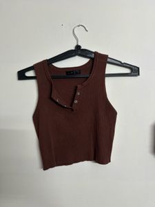 Ribbed Cropped Button-Up Tank Top