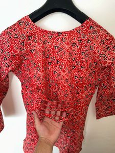 Vibrant Red Printed Corset Kurta
