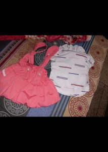 Cute Pink Dress and White Top Set