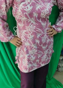 Pink Floral Print Wrap Kurta