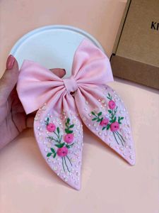 Floral Embroidered Hair Bow