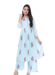 Light Blue Floral Kurta Palazzo Set