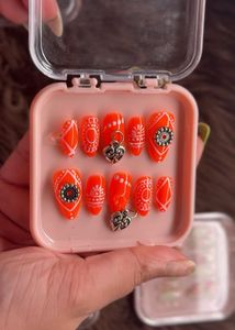 Navratri Orange Press-On Nails