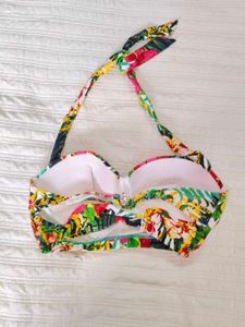 Vibrant Tropical Print Halter Bikini Top