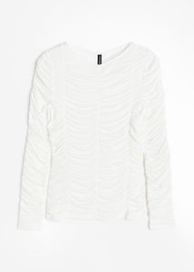 Chic Ruched Long Sleeve White Top