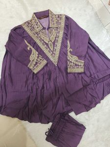 Embroidered Purple Kurta Set