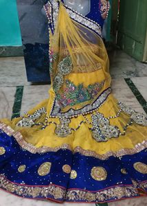 Elegant Yellow &amp; Blue Lehenga Choli Set