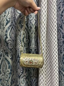 Elegant Gold Embellished Clutch Bag