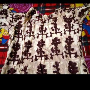 Cream & Brown Printed kurta