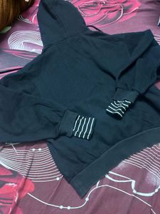 Black Hoodie with Striped Sleeves