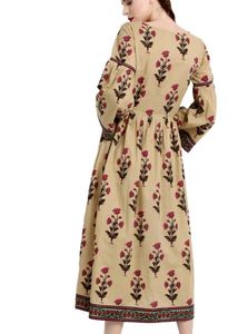 Beige Block Print Boho Kurta with flare