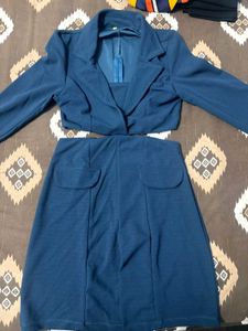 Chic Blue Blazer & Skirt Set