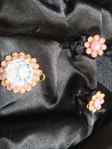Pink Flower Pendant  &amp; Earrings Set