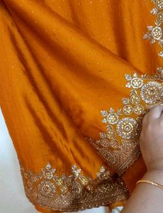 Embroidered Mustard Yellow Saree