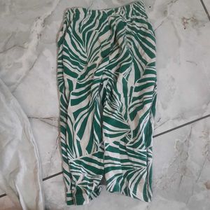 Green Leaf Print Palazzo Pants