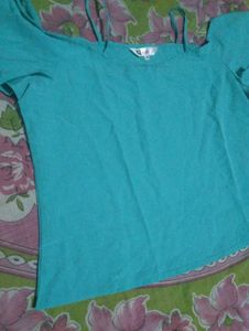 Teal Cold Shoulder Top