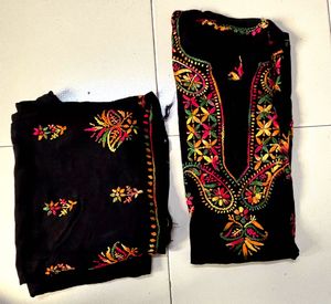 Embroidered Black Kurta &amp; Printed Kurt