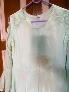 Elegant Mint Green Cold Shoulder Kurta Set