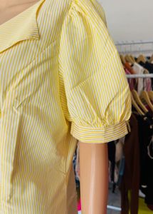 Yellow Striped Puff Sleeve Mini Dress