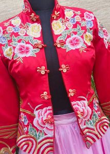 Embroidered Red Traditional Top with Pink Skirt
