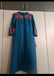 Boho Embroidered Blue Kurti
