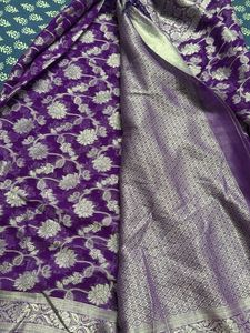 Elegant Purple Georgette Saree with Silver Weave