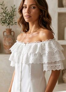 Off-Shoulder Lace Trimmed White Top