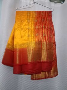 Yellow saree with red blouse