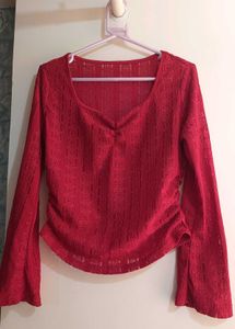 Chic Red Long Sleeve Top