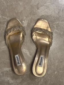 Sparkling Embellished Gold Heeled Sandals