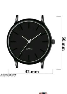 Minimalist Black Quartz Watch with Grey Strap