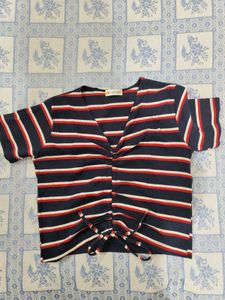 Striped V-Neck Cropped Top