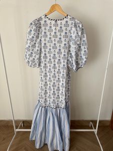 Boho Maxi Dress with Blue Stripes