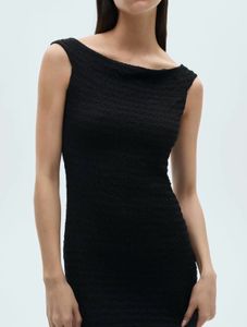 Mango Boat Neck Textured Bodycon Midi D