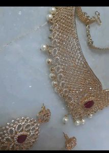 CZ Exquisite Pearl &amp; Ruby Necklace Set